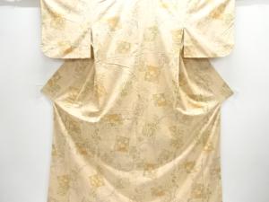 色紙に枝花模様手織り紬着物